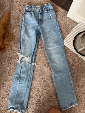 Abercrombie & Fitch Light Blue Distressed Straight-Leg Jeans